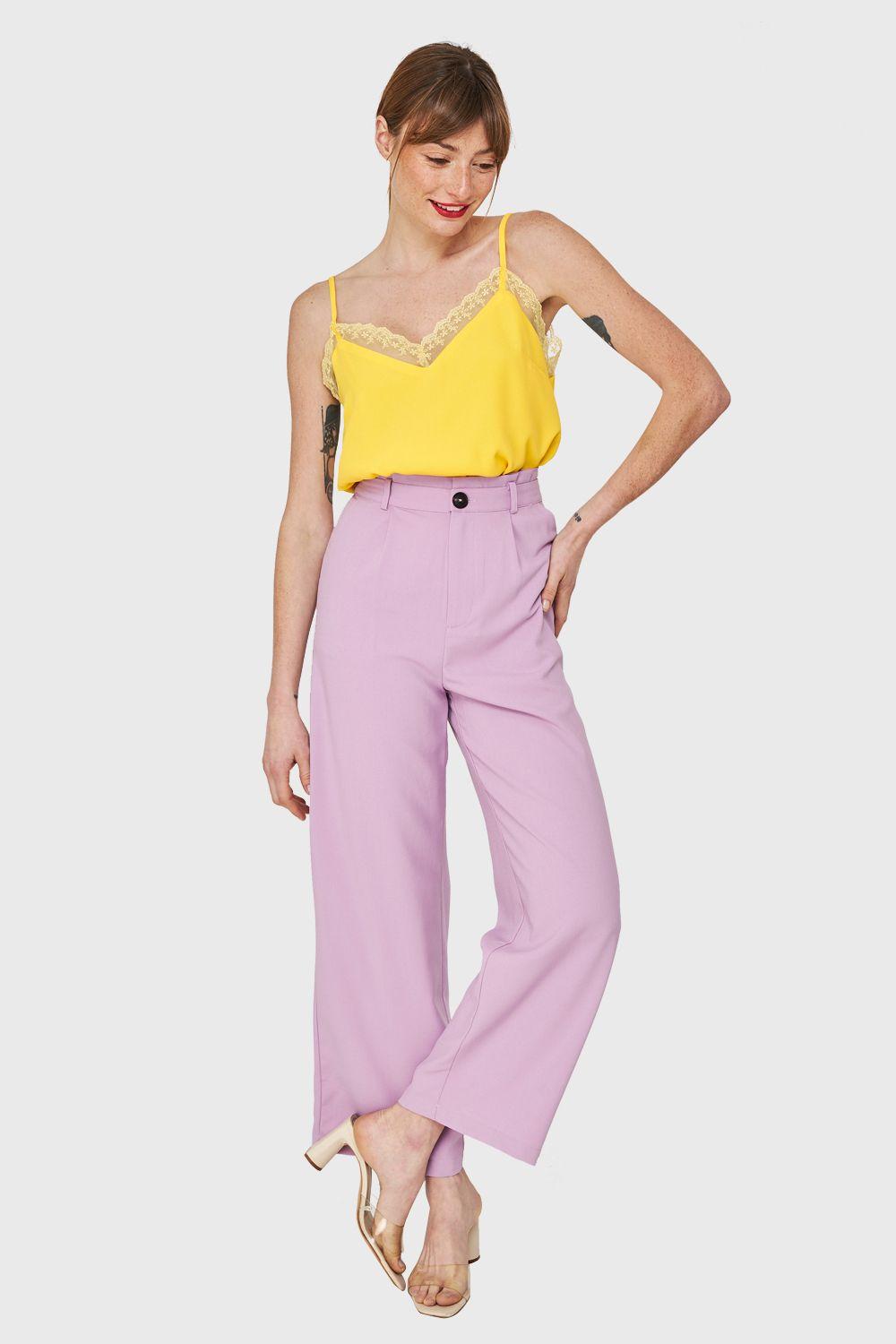 Blusa Escote V Encaje Amarillo Nicopoly-1