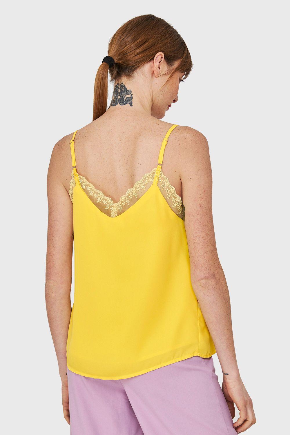 Blusa Escote V Encaje Amarillo Nicopoly-3