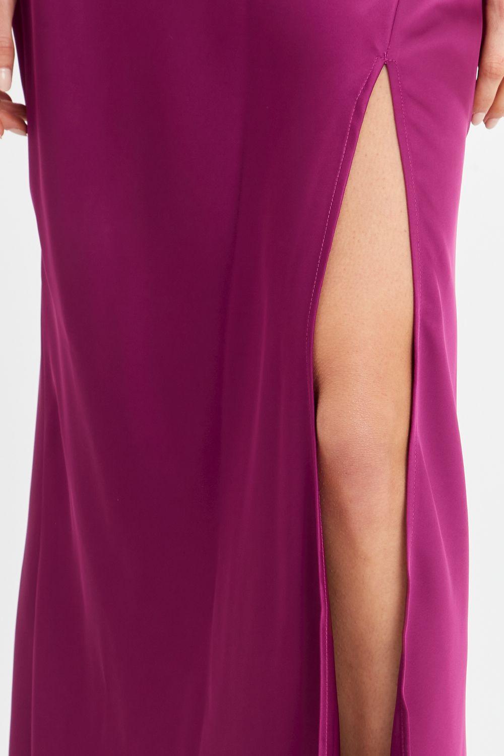 Vestido Largo Escote Drapeado Morado Nicopoly-5