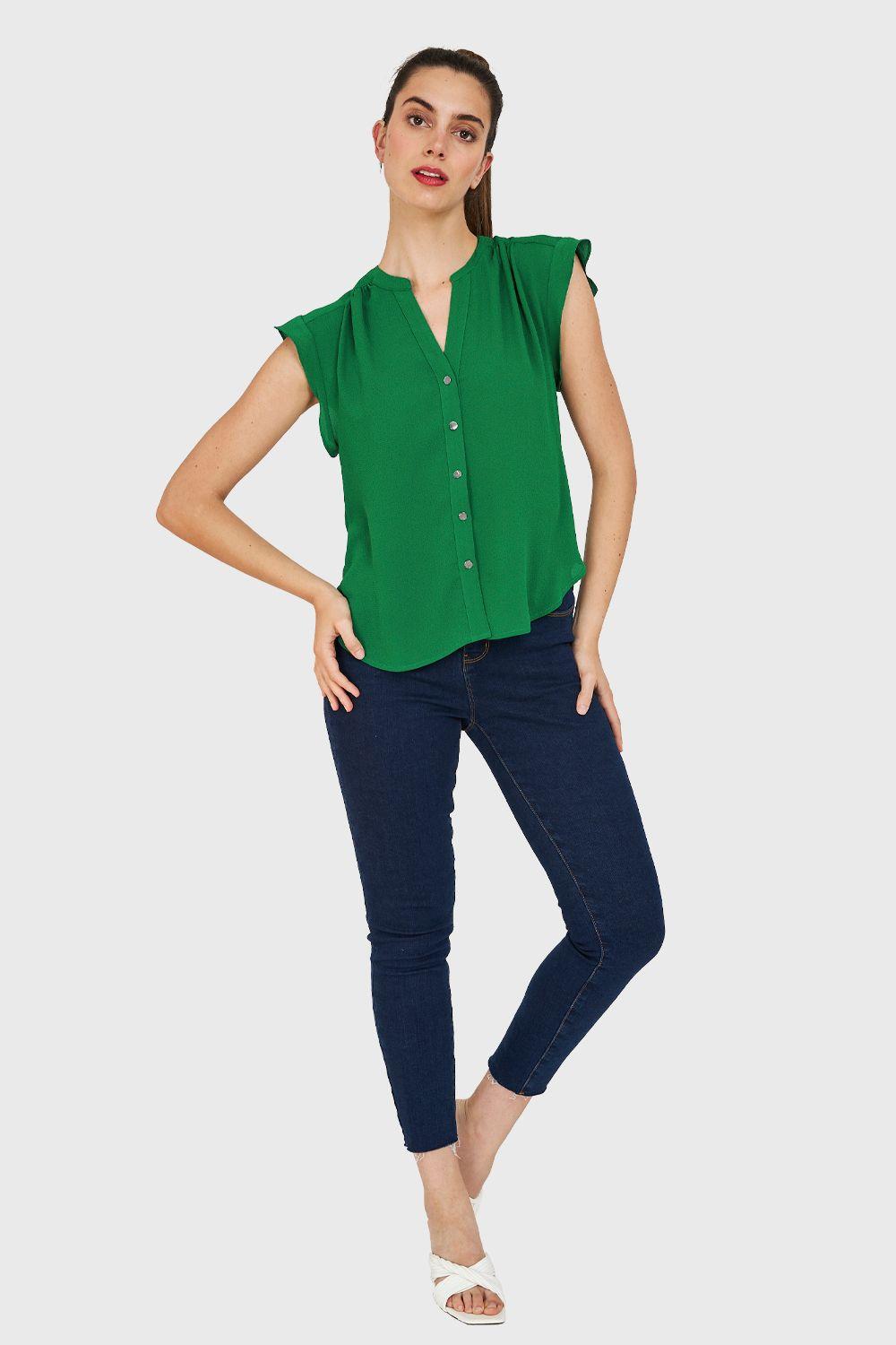 Blusa Vuelos Hombros Verde Nicopoly-1