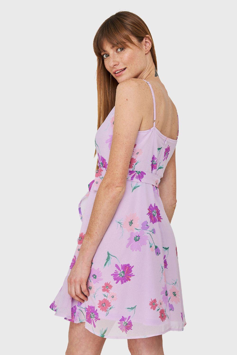 Vestido Corte Tulipán Floreado Lila Nicopoly-3