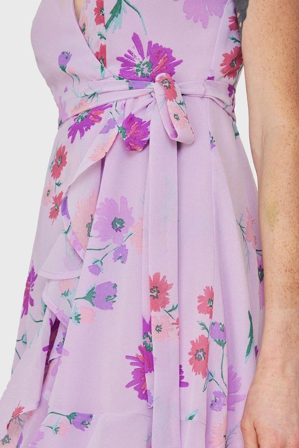 Vestido Corte Tulipán Floreado Lila Nicopoly-5