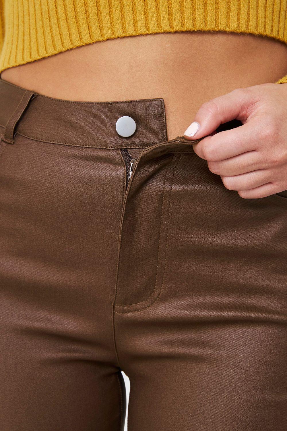 Calza Elasticada Skinny Tipo Encerada Café Nicopoly-5