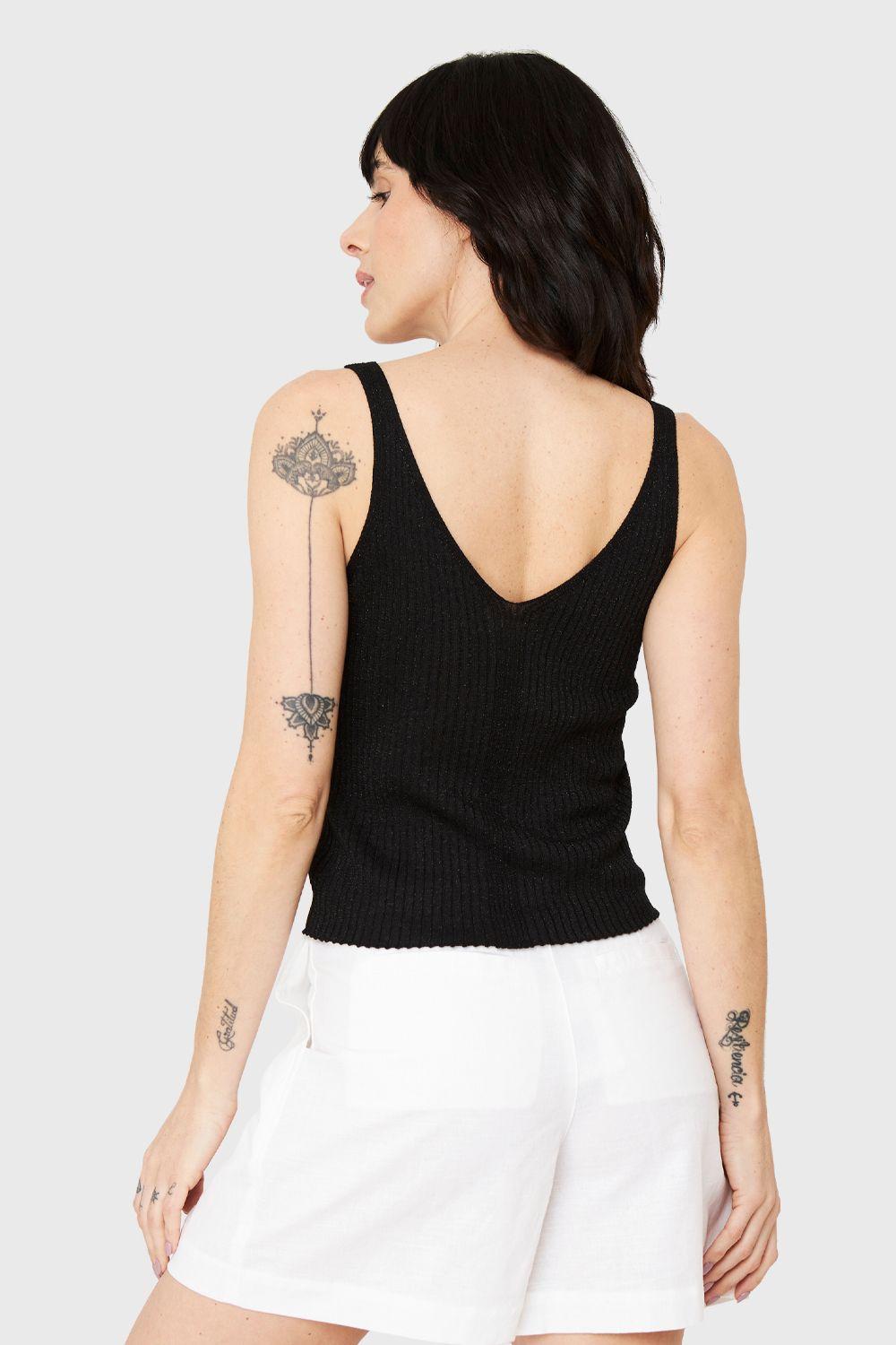 Polera Acanalada Brillos Negro Nicopoly-3