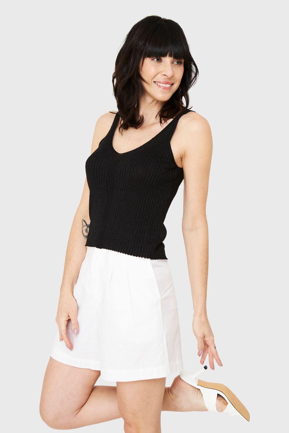 Polera Acanalada Brillos Negro Nicopoly-2