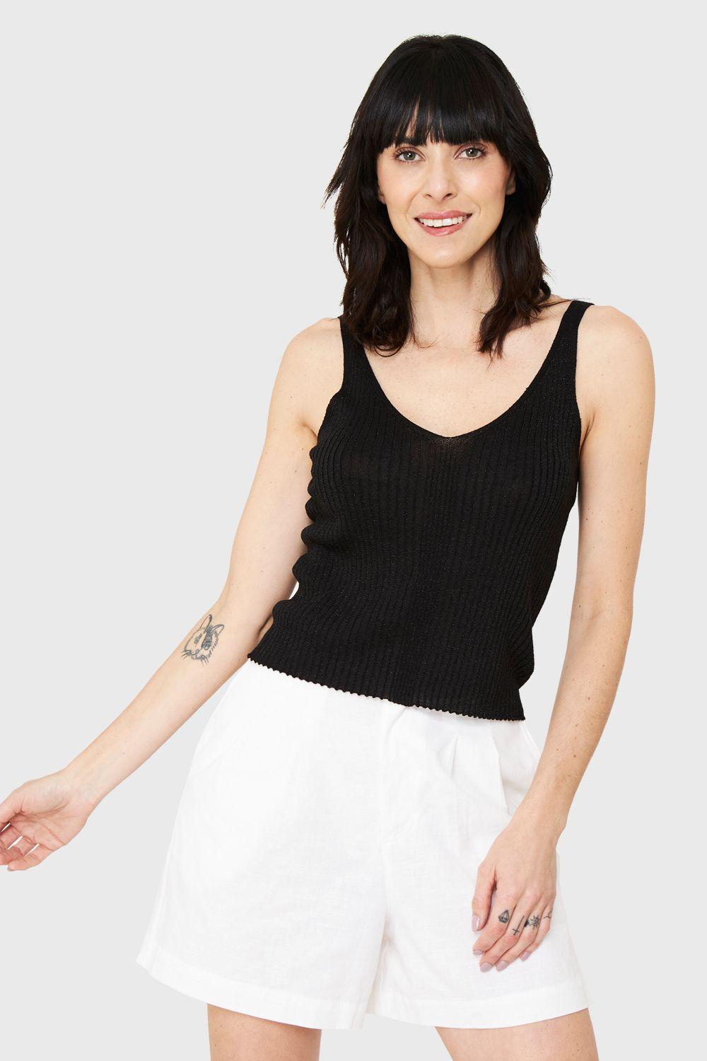 Polera Acanalada Brillos Negro Nicopoly-4