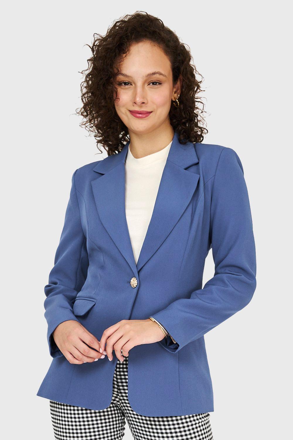 Blazer Un Botón Azul Acero Nicopoly-4