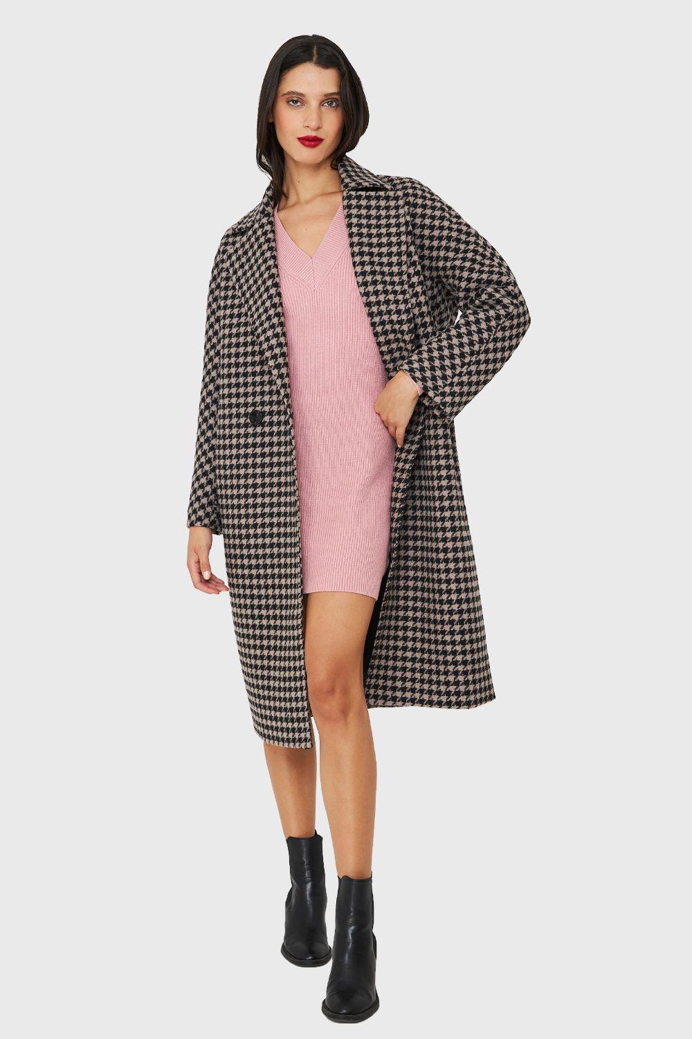 Abrigo Oversize Pied De Poule Khaki Nicopoly-1