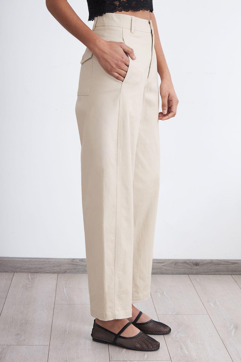 Pantalón Corte Barrel Beige Nicopoly-2