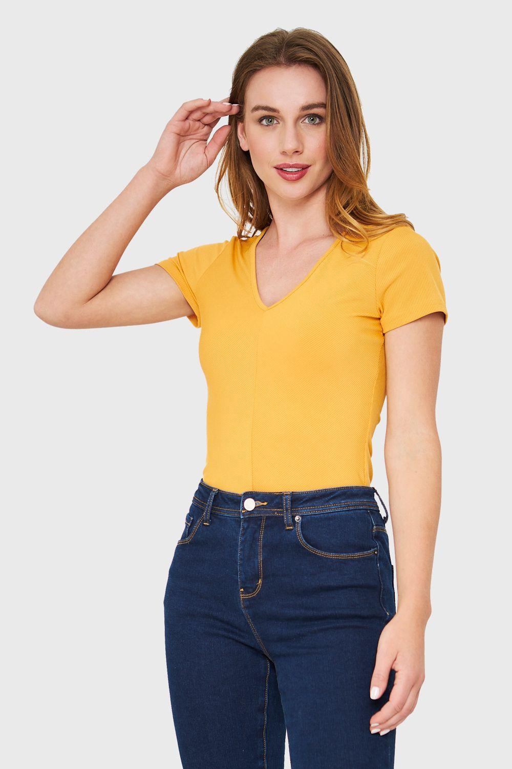 Body Acanalado Manga Corta Amarillo Nicopoly-4