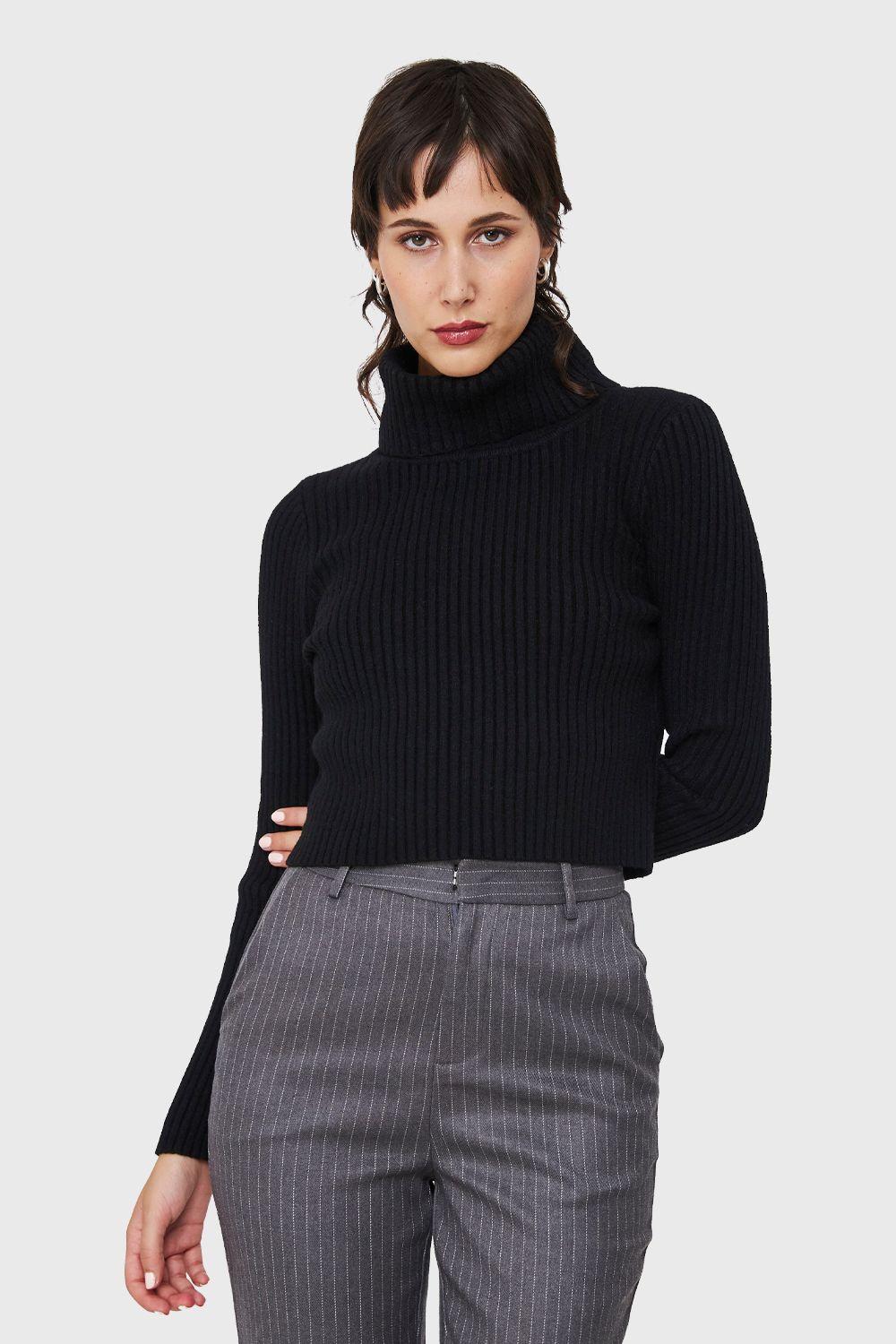 Sweater Crop Cuello Tortuga Negro Nicopoly-4