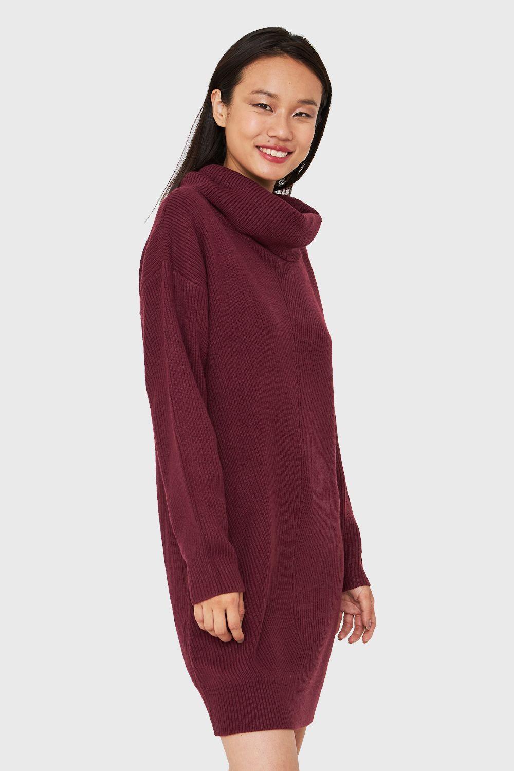 Sweater Vestido Cuello Alto Burdeo Nicopoly-2