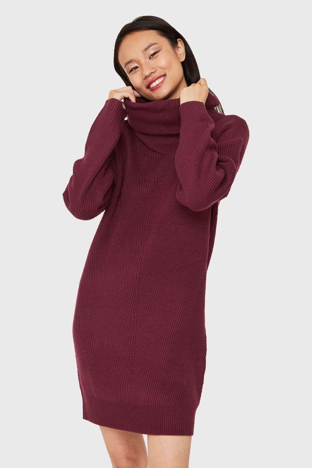 Sweater Vestido Cuello Alto Burdeo Nicopoly-4