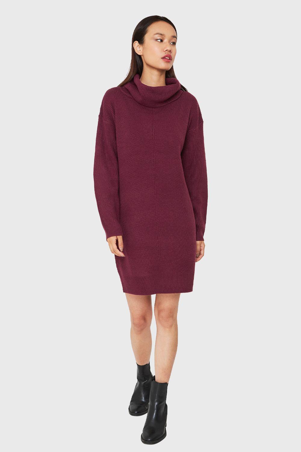Sweater Vestido Cuello Alto Burdeo Nicopoly-1