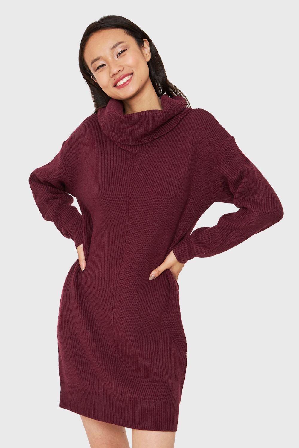 Sweater Vestido Cuello Alto Burdeo Nicopoly-0