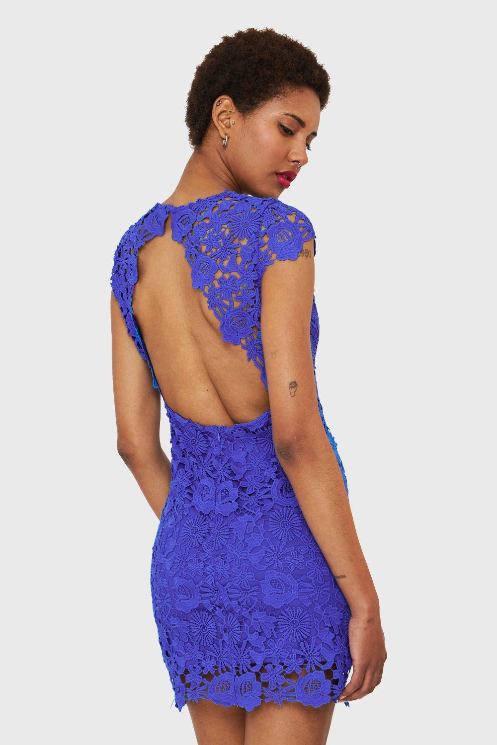 Vestido Calado Floral Azul Rey Nicopoly-3