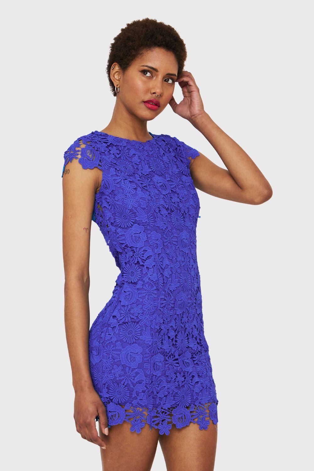 Vestido Calado Floral Azul Rey Nicopoly-2