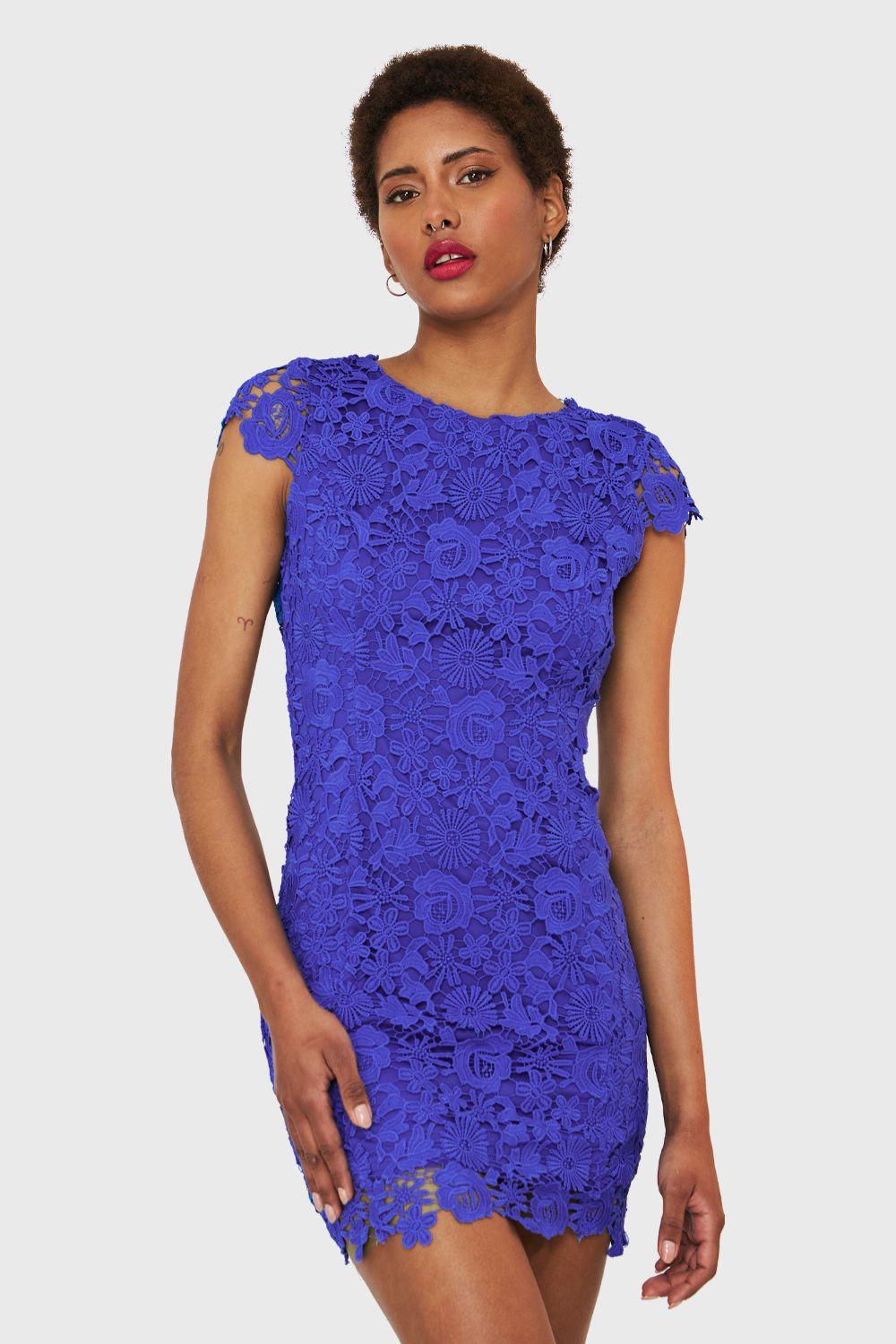 Vestido Calado Floral Azul Rey Nicopoly-4