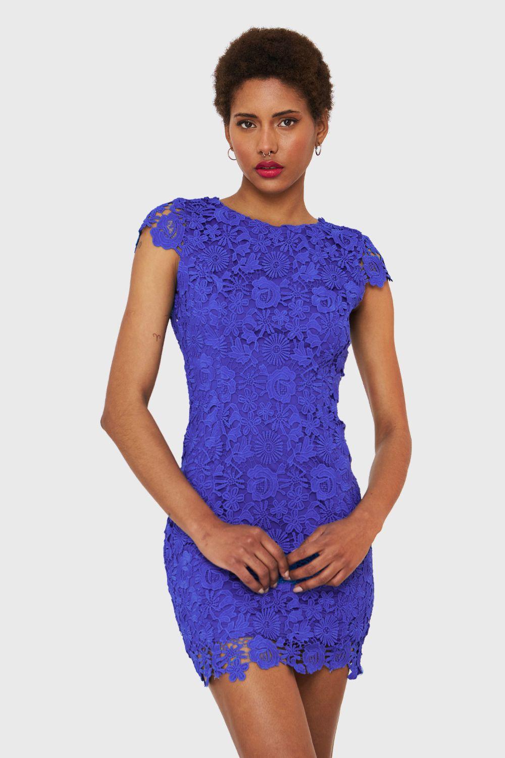 Vestido Calado Floral Azul Rey Nicopoly-0