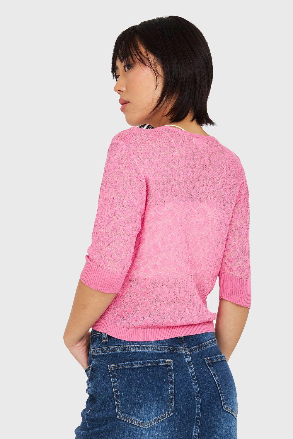 Cárdigan De Hilo Leopardo Fucsia Nicopoly-3