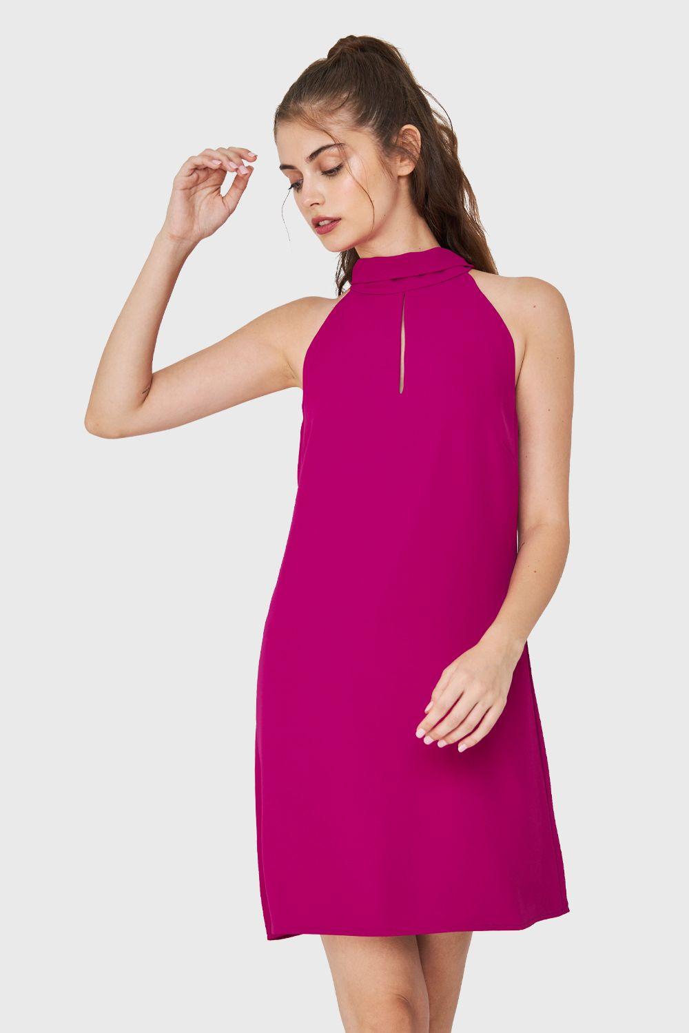 Vestido Halter Lazo Decorativo Fucsia Nicopoly-0