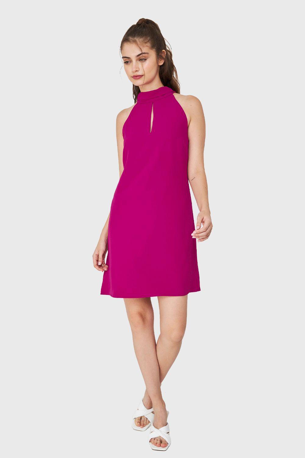 Vestido Halter Lazo Decorativo Fucsia Nicopoly-1