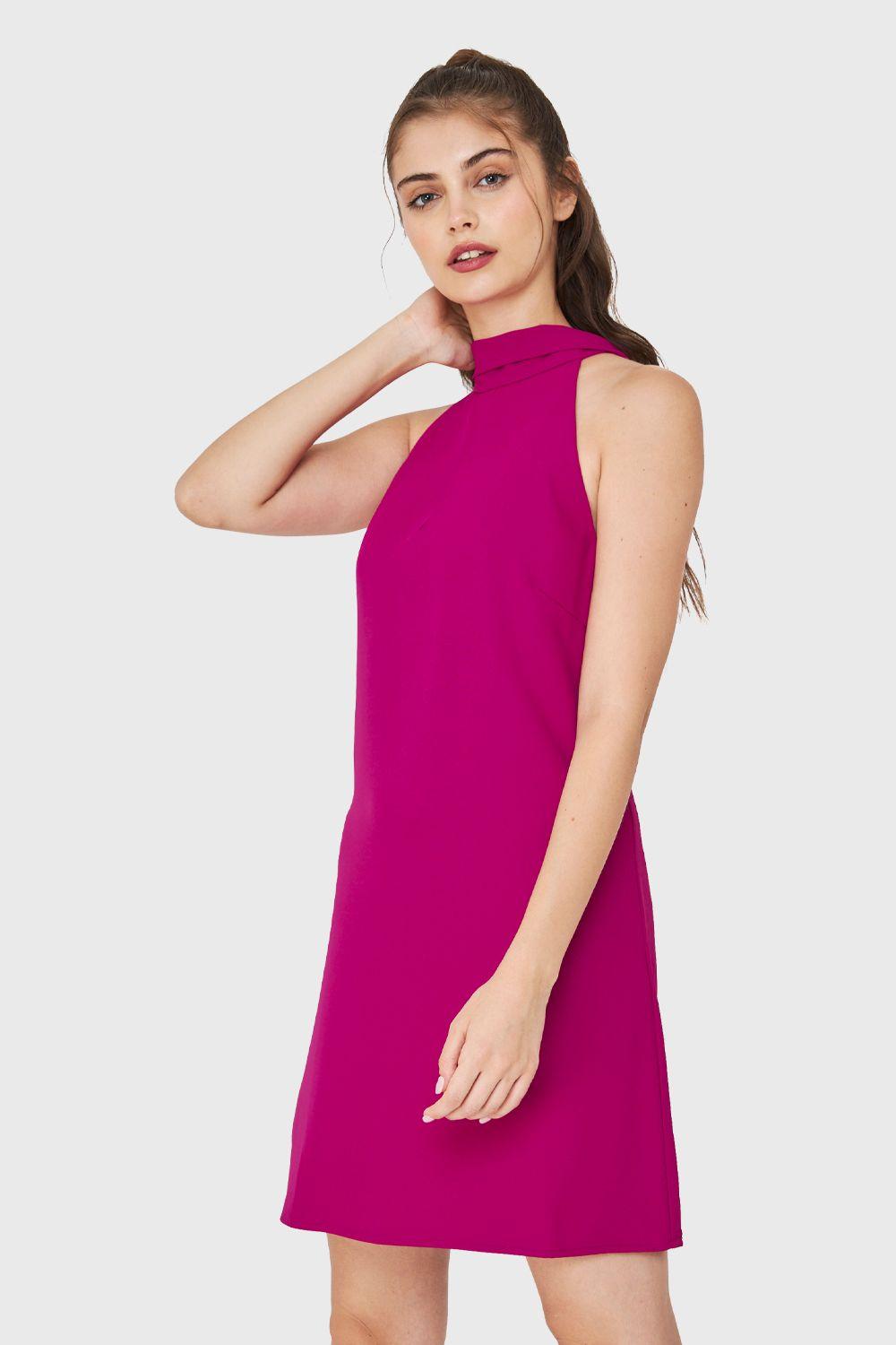 Vestido Halter Lazo Decorativo Fucsia Nicopoly-2
