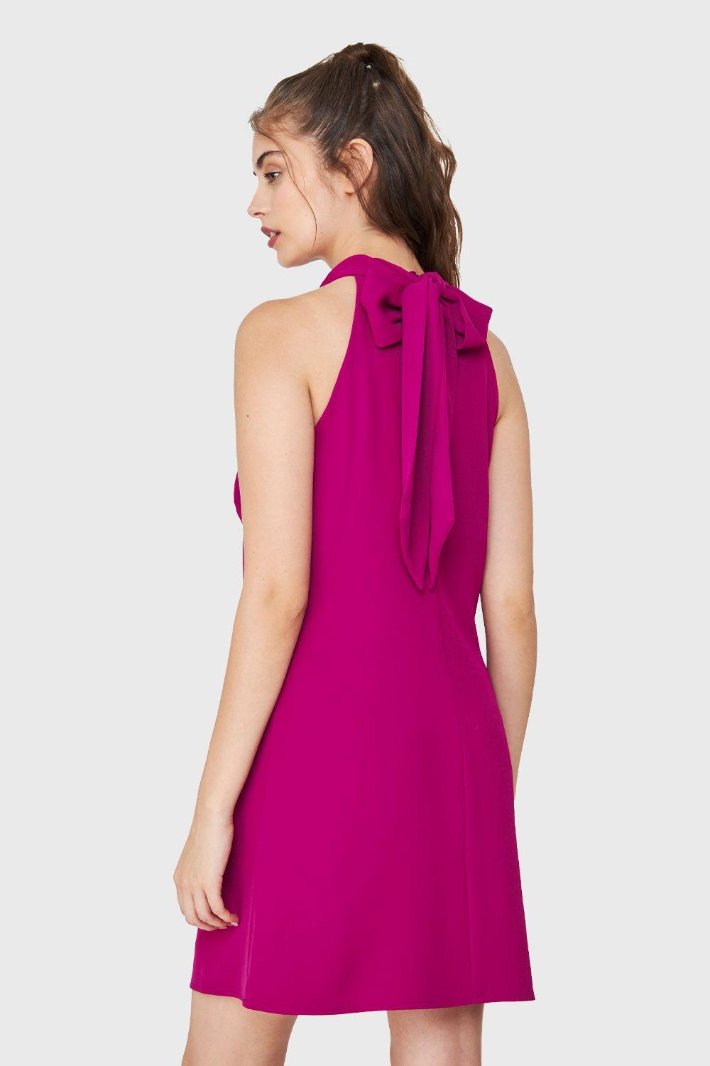 Vestido Halter Lazo Decorativo Fucsia Nicopoly-3