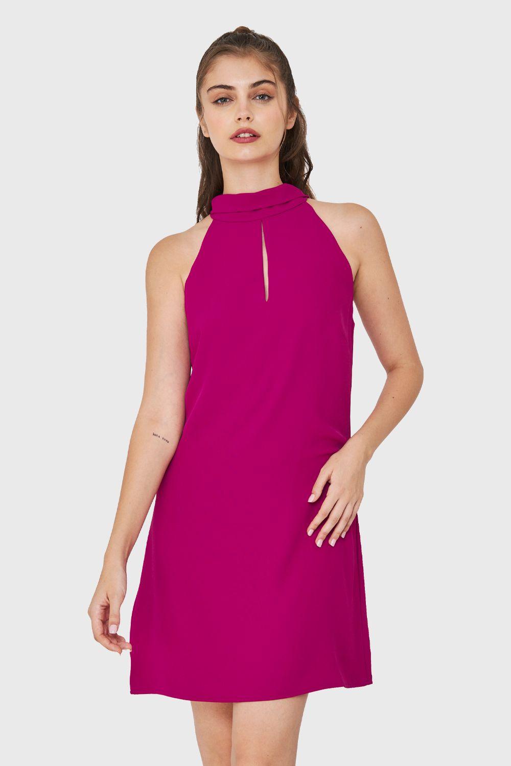 Vestido Halter Lazo Decorativo Fucsia Nicopoly-4