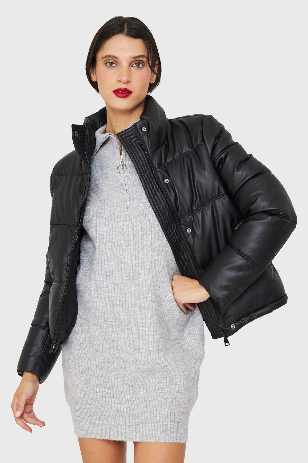 Parka Corta Tipo Ecocuero Negro Nicopoly-0