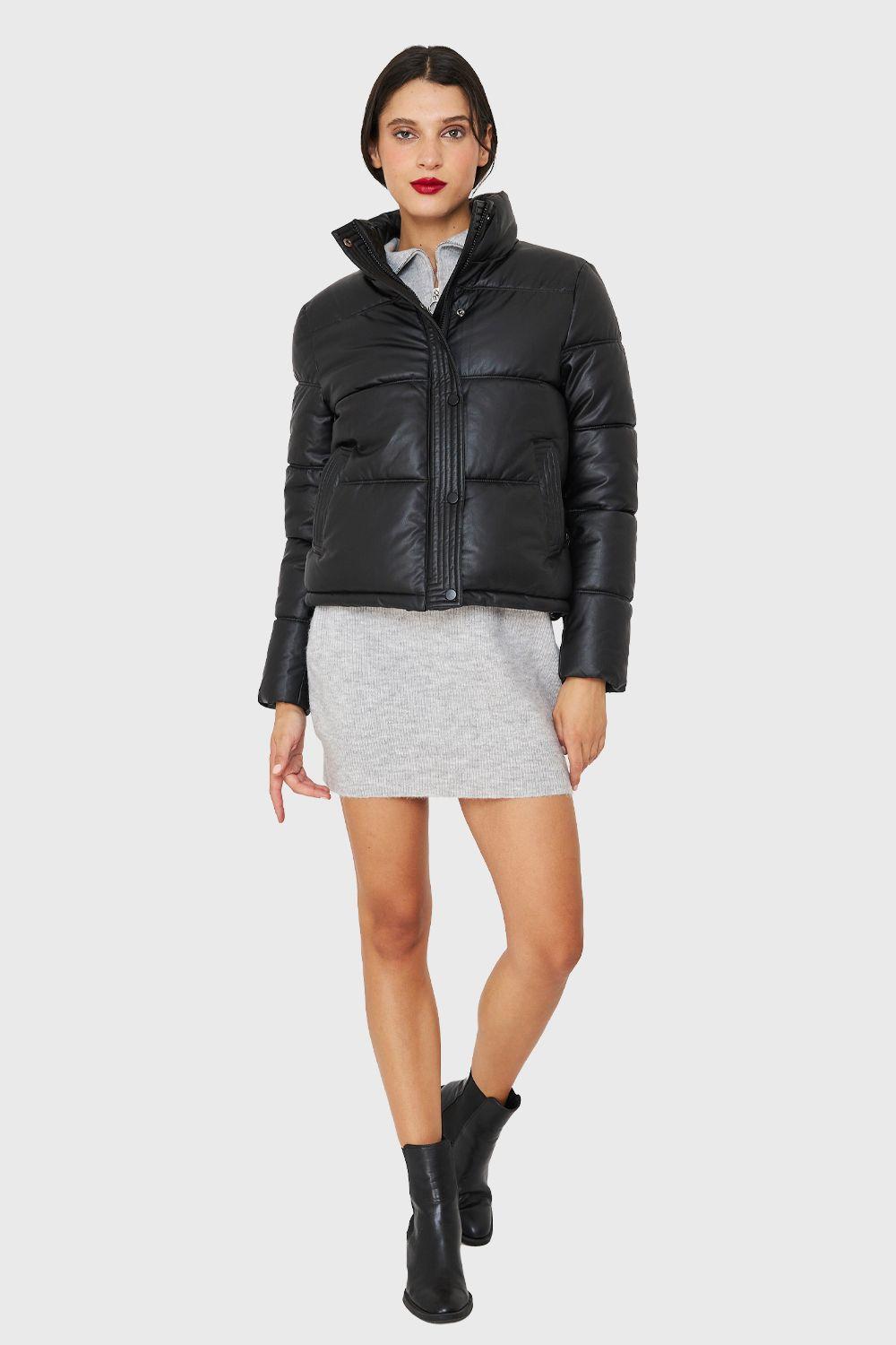 Parka Corta Tipo Ecocuero Negro Nicopoly-1