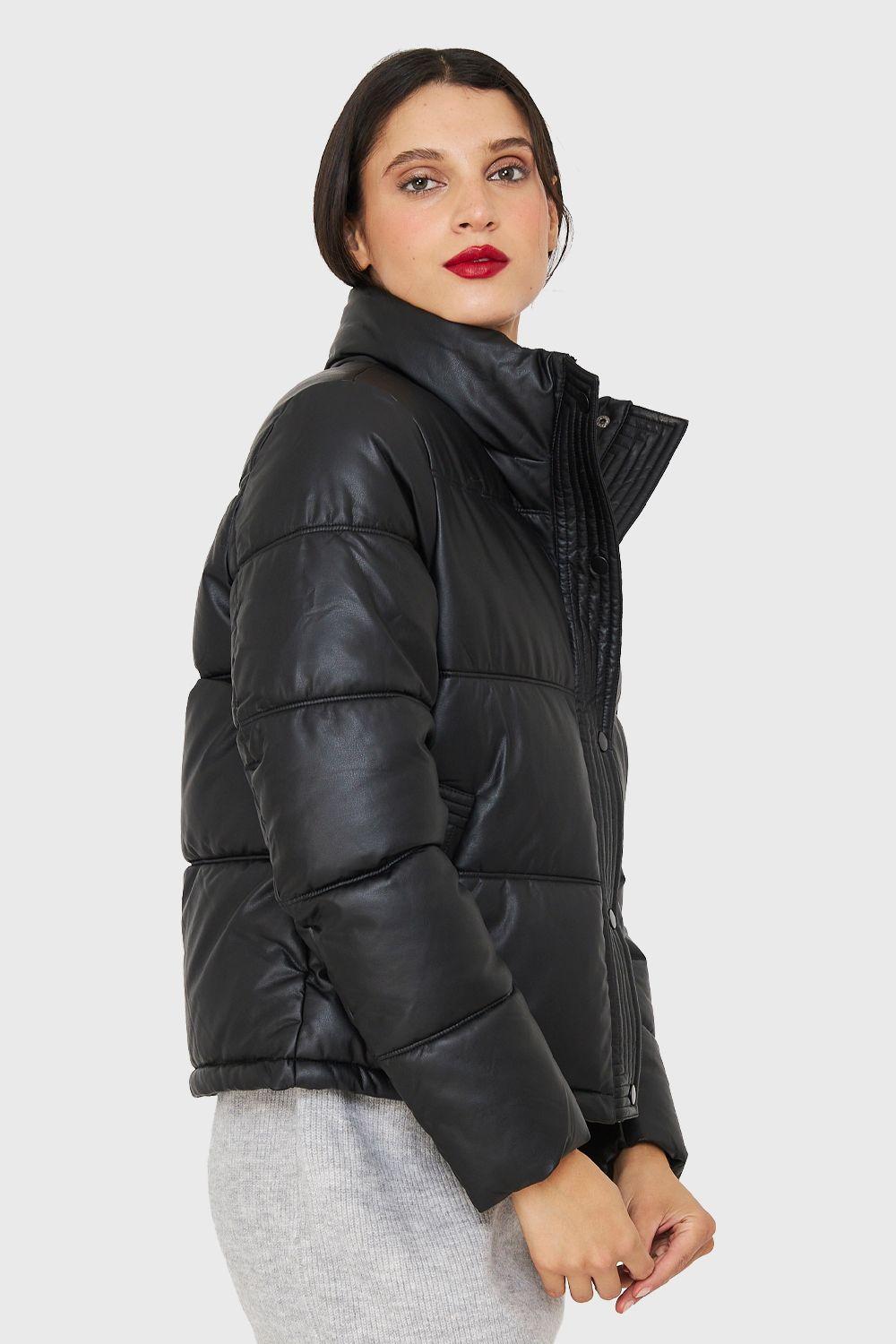 Parka Corta Tipo Ecocuero Negro Nicopoly-2