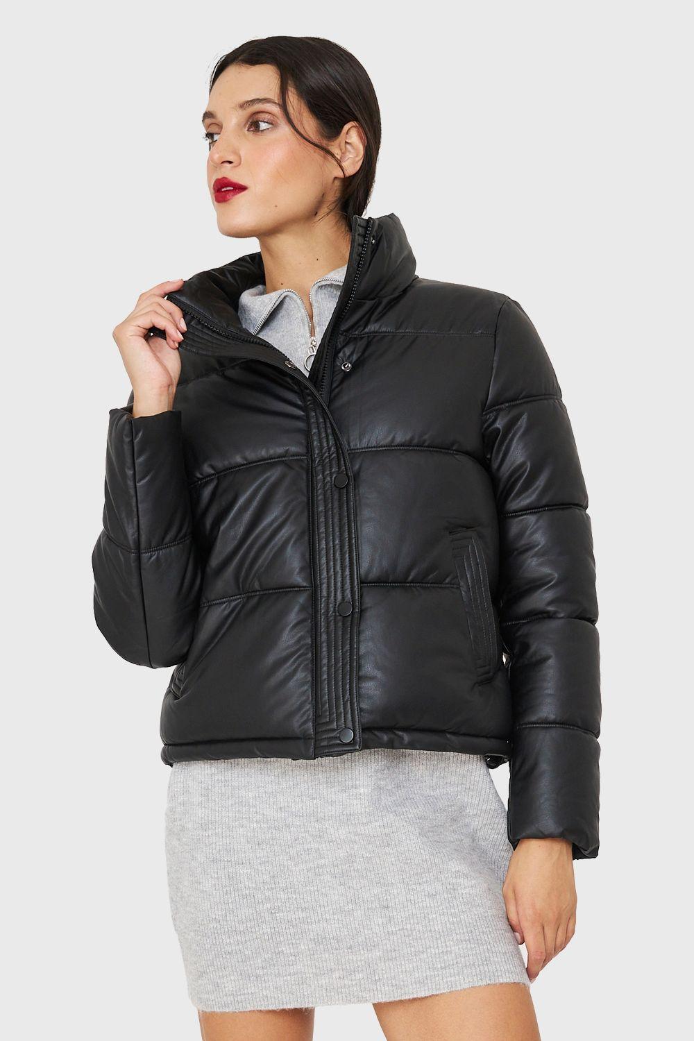 Parka Corta Tipo Ecocuero Negro Nicopoly-4
