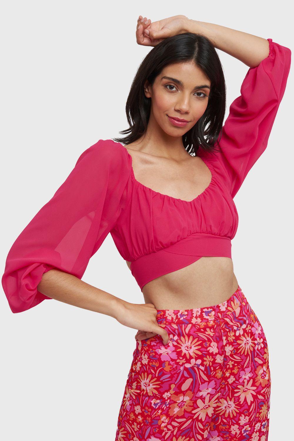 Blusa Crop Lazos Fucsia Nicopoly-0
