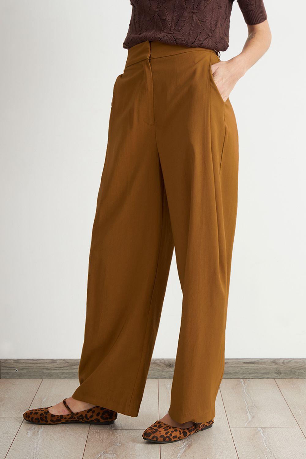 Pantalón Estilo Japonés Pierna Ancha Café Nicopoly-2