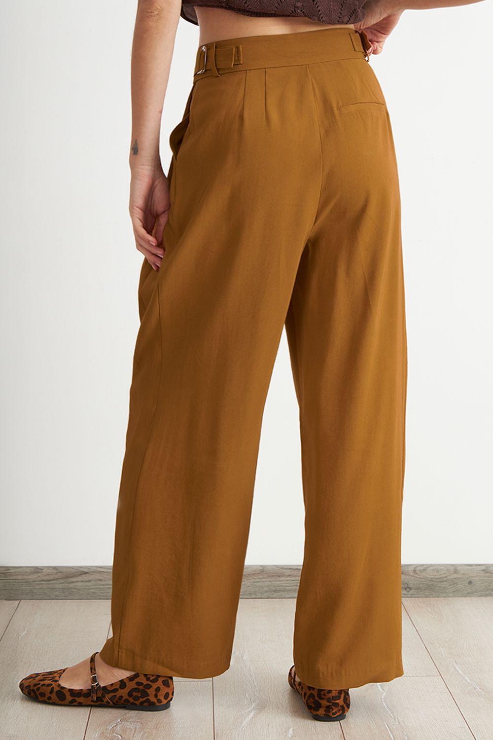 Pantalón Estilo Japonés Pierna Ancha Café Nicopoly-3