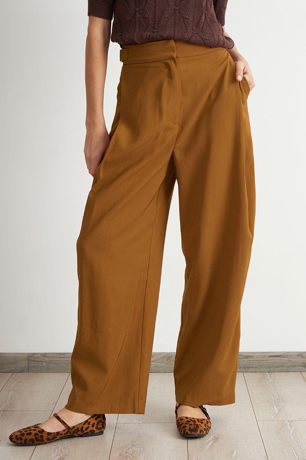 Pantalón Estilo Japonés Pierna Ancha Café Nicopoly-4