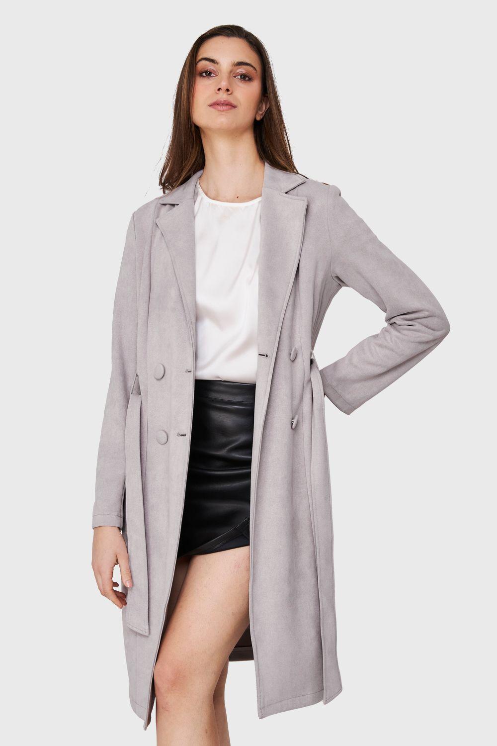Trench Lazo Tipo Gamuza Gris Nicopoly-0