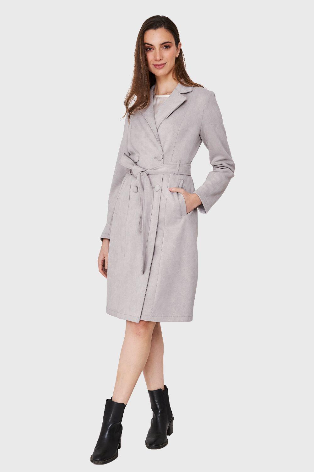 Trench Lazo Tipo Gamuza Gris Nicopoly-1