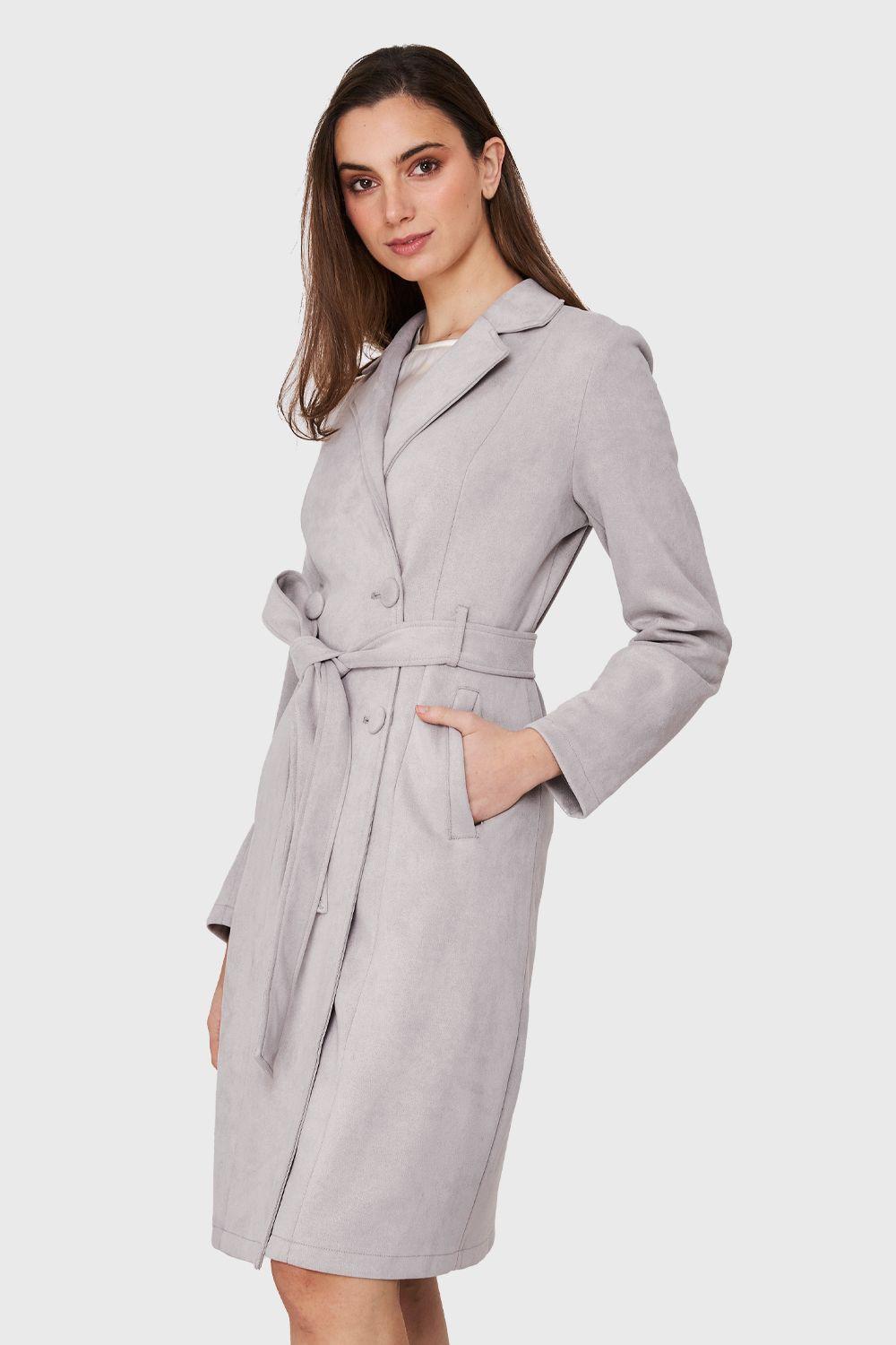 Trench Lazo Tipo Gamuza Gris Nicopoly-2