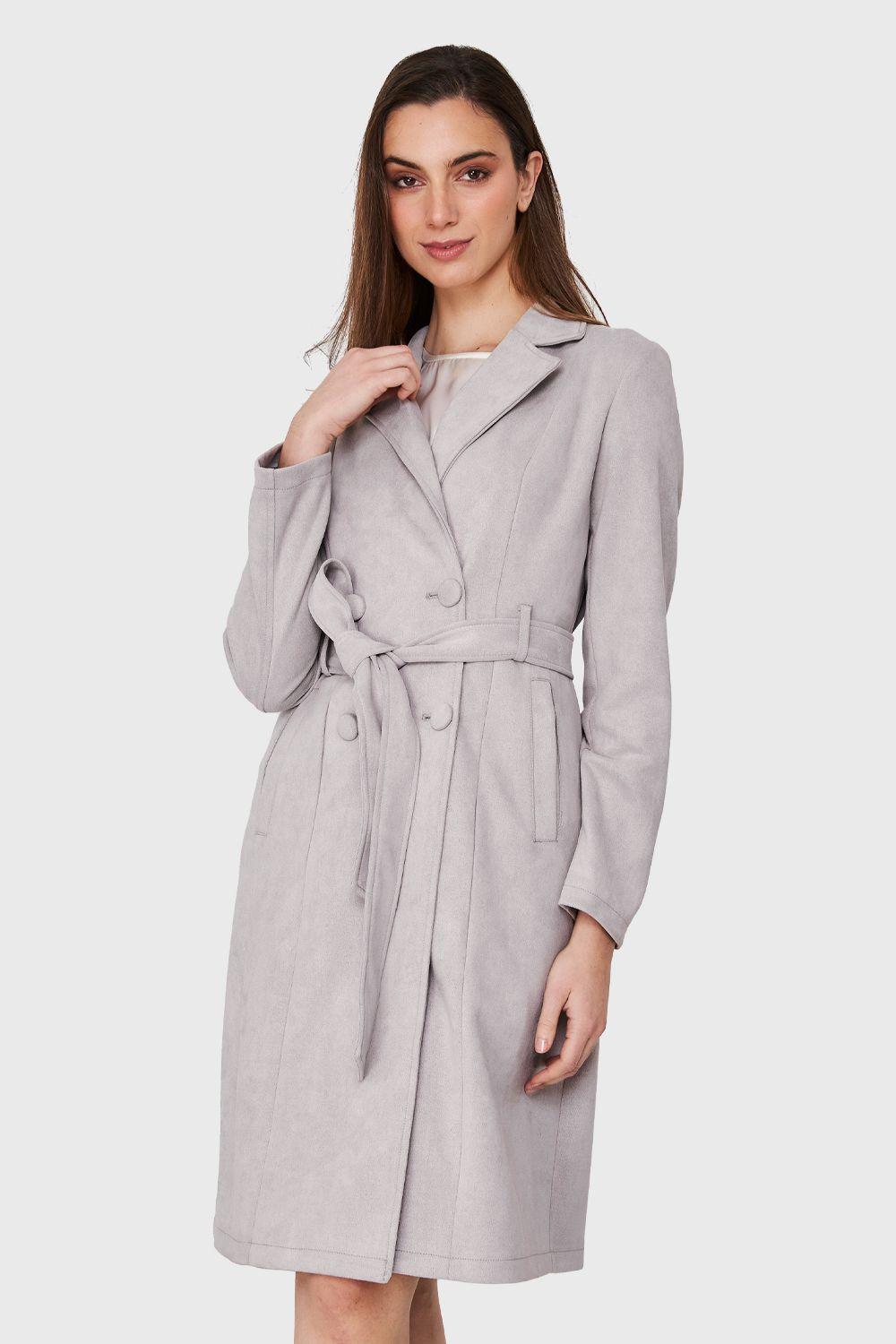 Trench Lazo Tipo Gamuza Gris Nicopoly-4