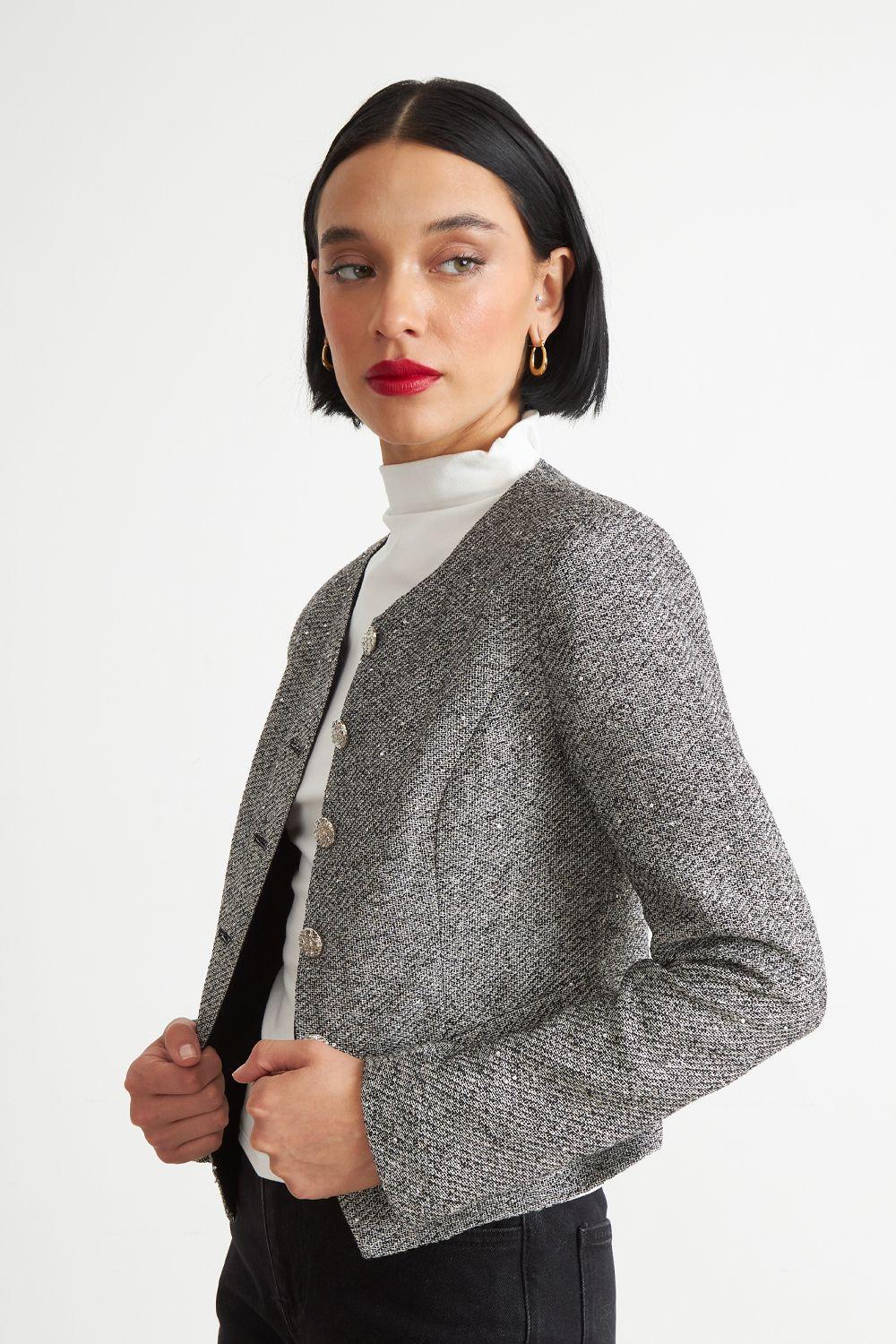 Blazer Cuello Redondo sin Solapa Gris Nicopoly-2