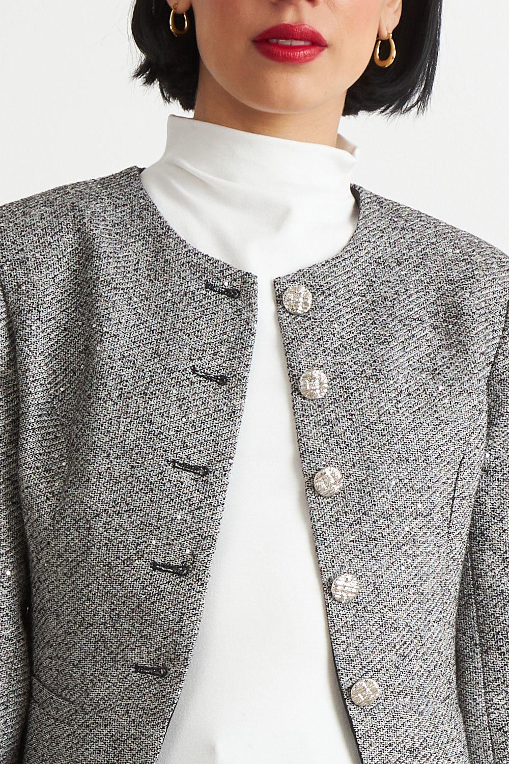 Blazer Cuello Redondo sin Solapa Gris Nicopoly-5