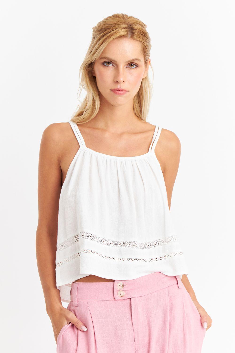 Polera Blanca Detalle de Encaje Nicopoly-0