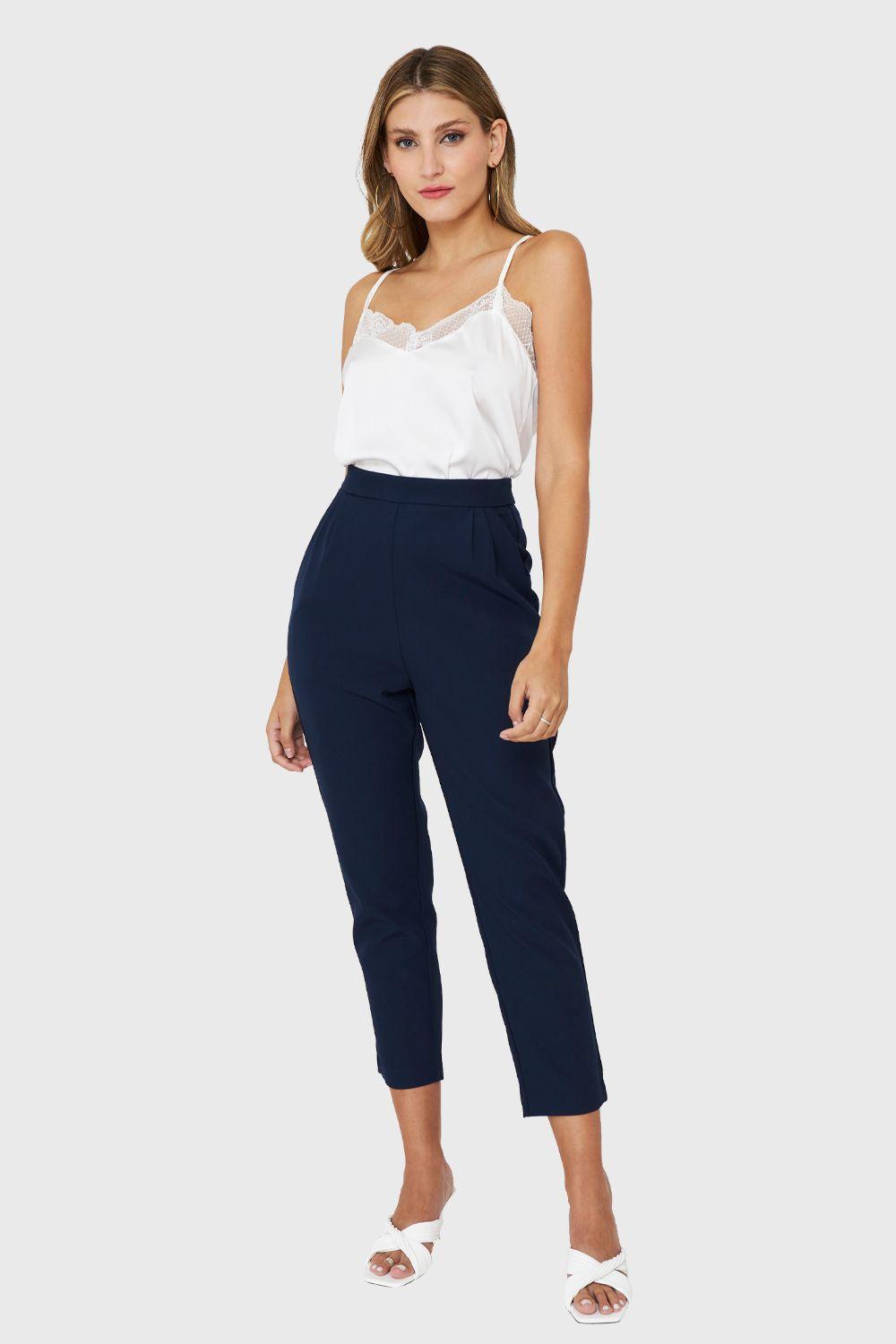 Top Tipo Satín Escote Encaje Blanco Nicopoly-1