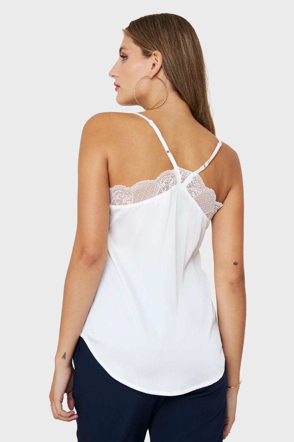 Top Tipo Satín Escote Encaje Blanco Nicopoly-3