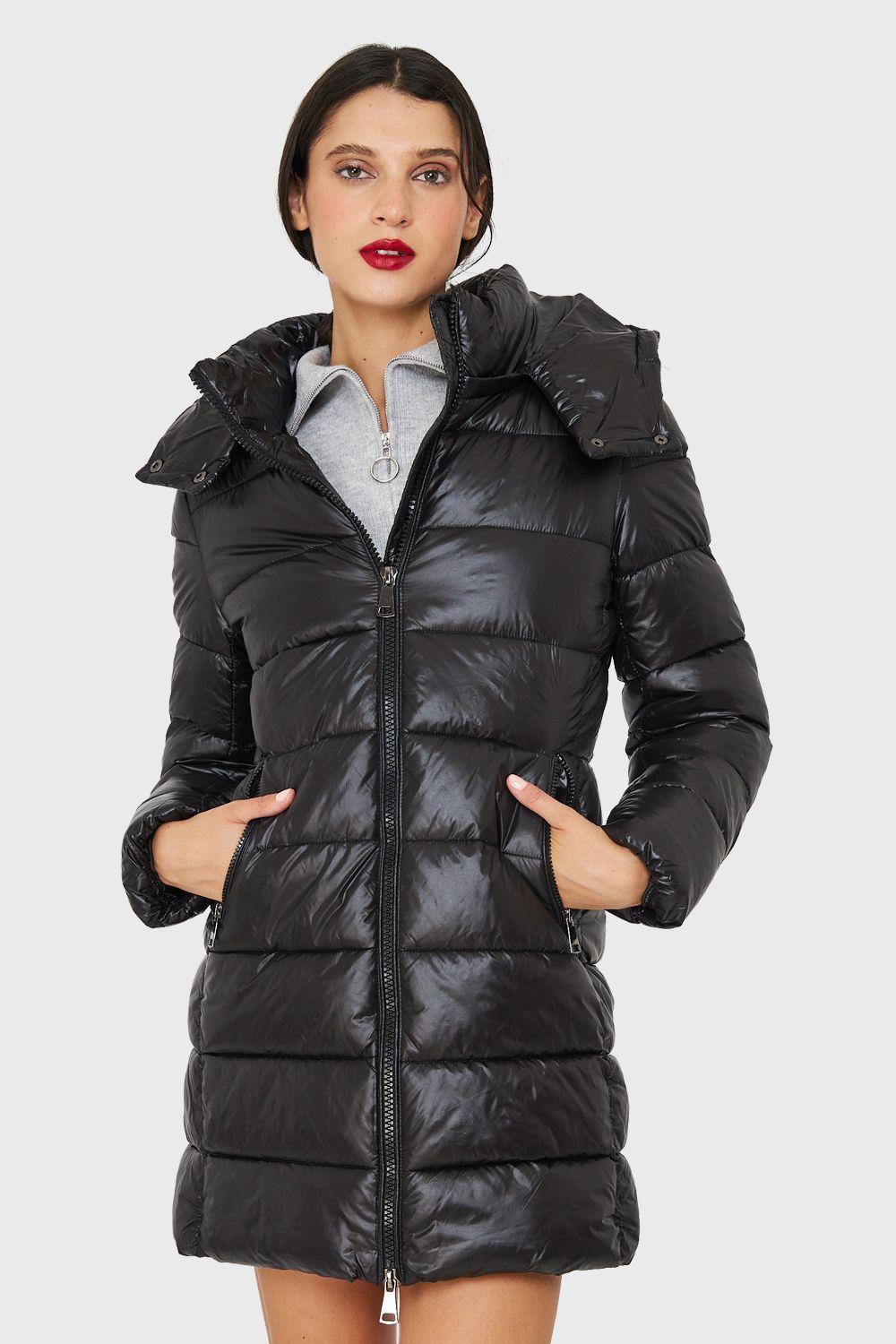 Parka Acolchada Midi Con Gorro Negro Nicopoly-4