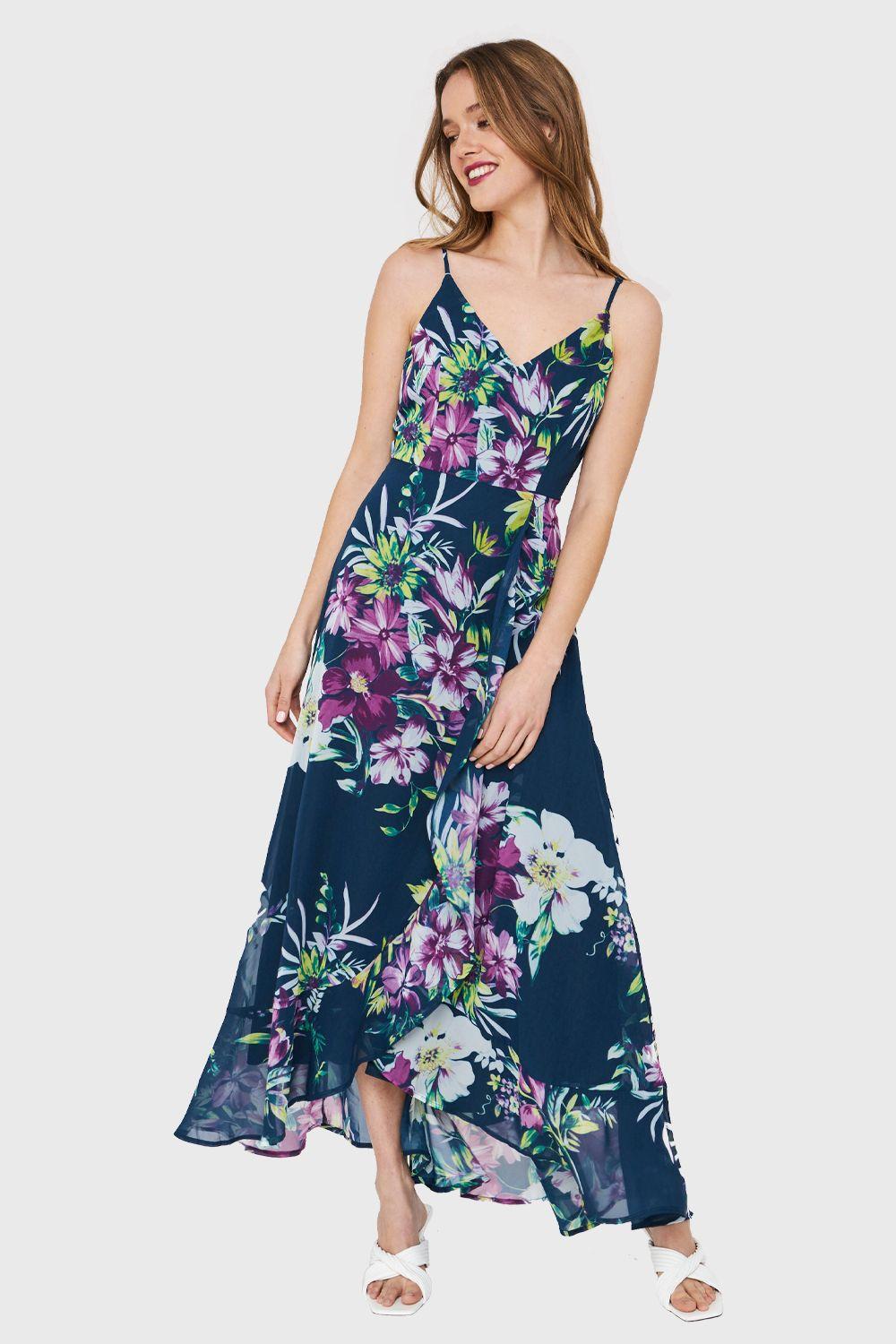 Vestido Largo Floral Vuelos Azul Nicopoly-0