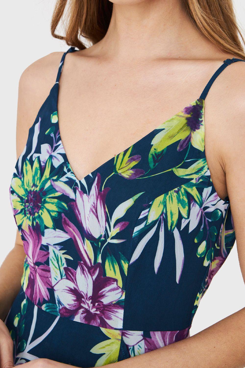 Vestido Largo Floral Vuelos Azul Nicopoly-5