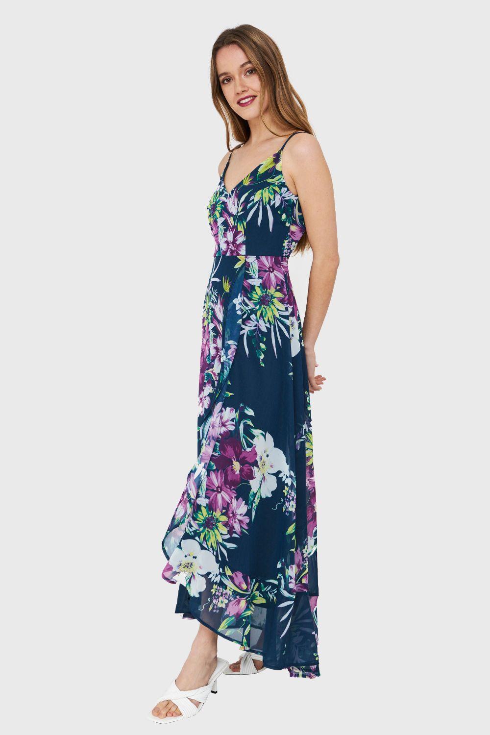 Vestido Largo Floral Vuelos Azul Nicopoly-2